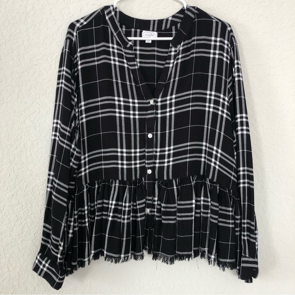 Plaid blouse with fringe detail